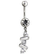 Alternate Baguette Clear CZ Dangle Stainless Steel Belly Button Ring