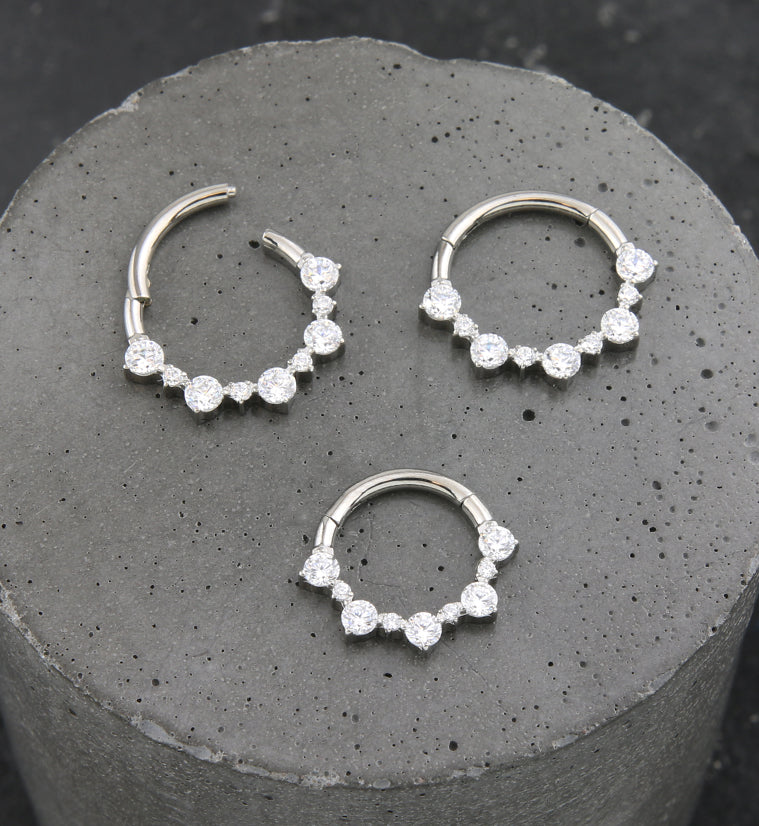 Alternate Clear CZ Titanium Hinged Segment Ring