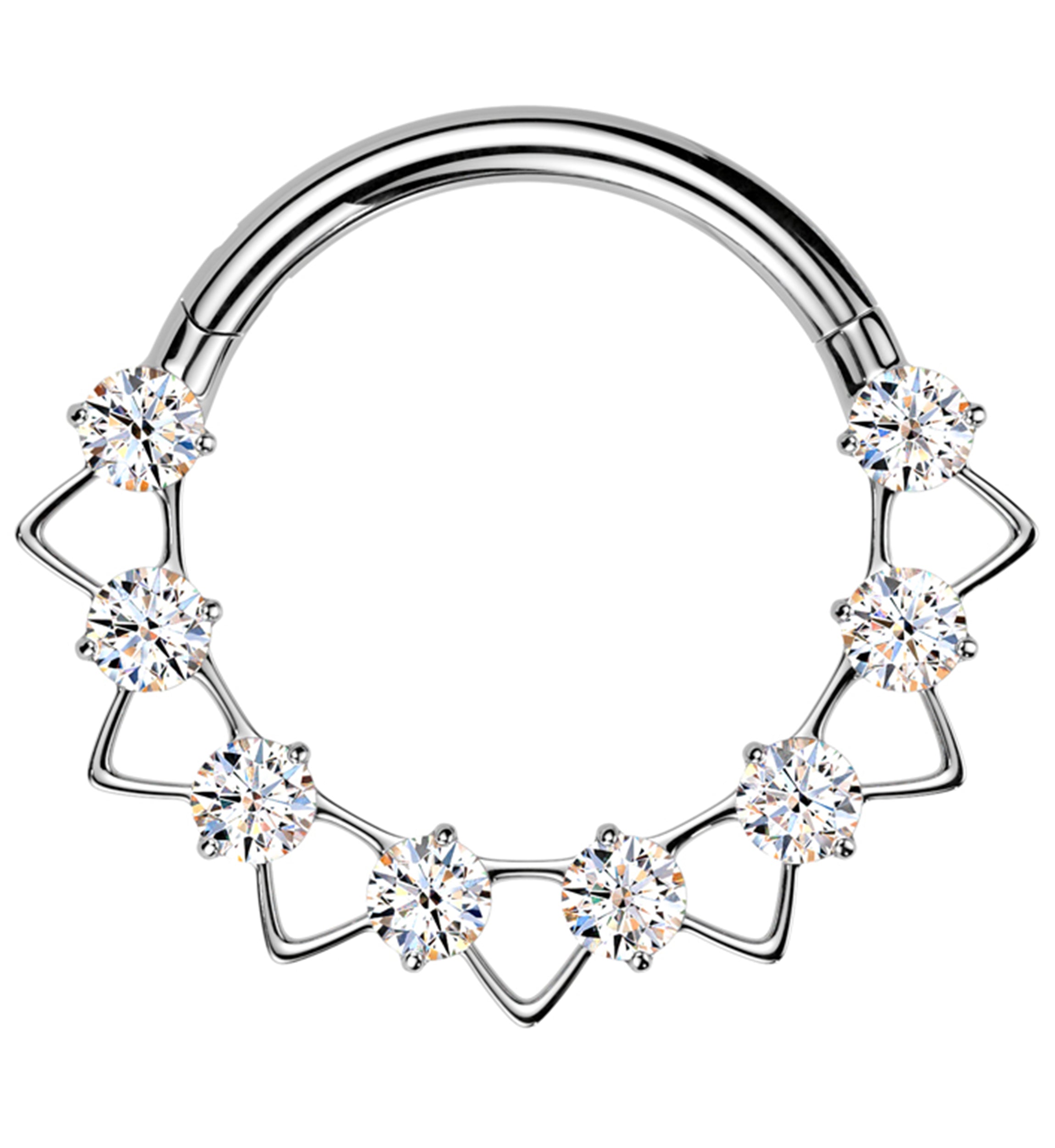 Alternate Triangle Clear CZ Titanium Hinged Segment Ring