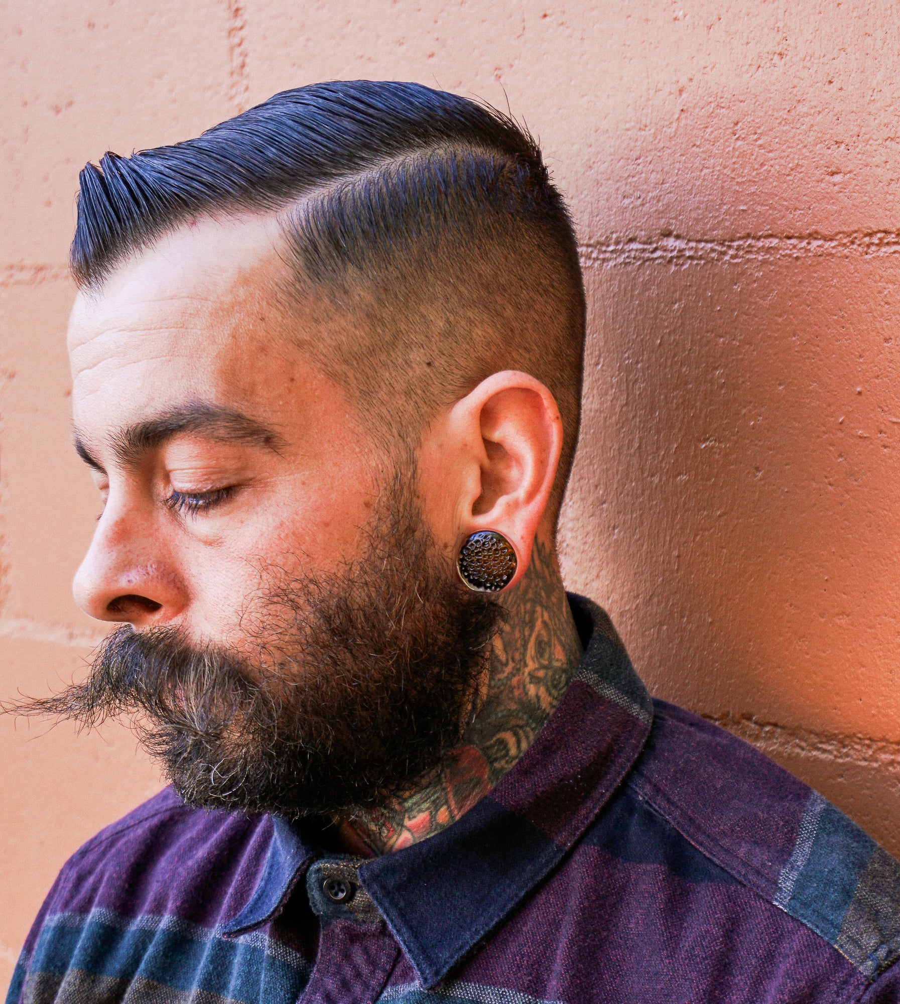 Amber Hammered Glass Double Flare Plugs