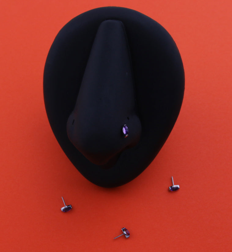 Amethyst Marquise Stone Titanium Threadless Top