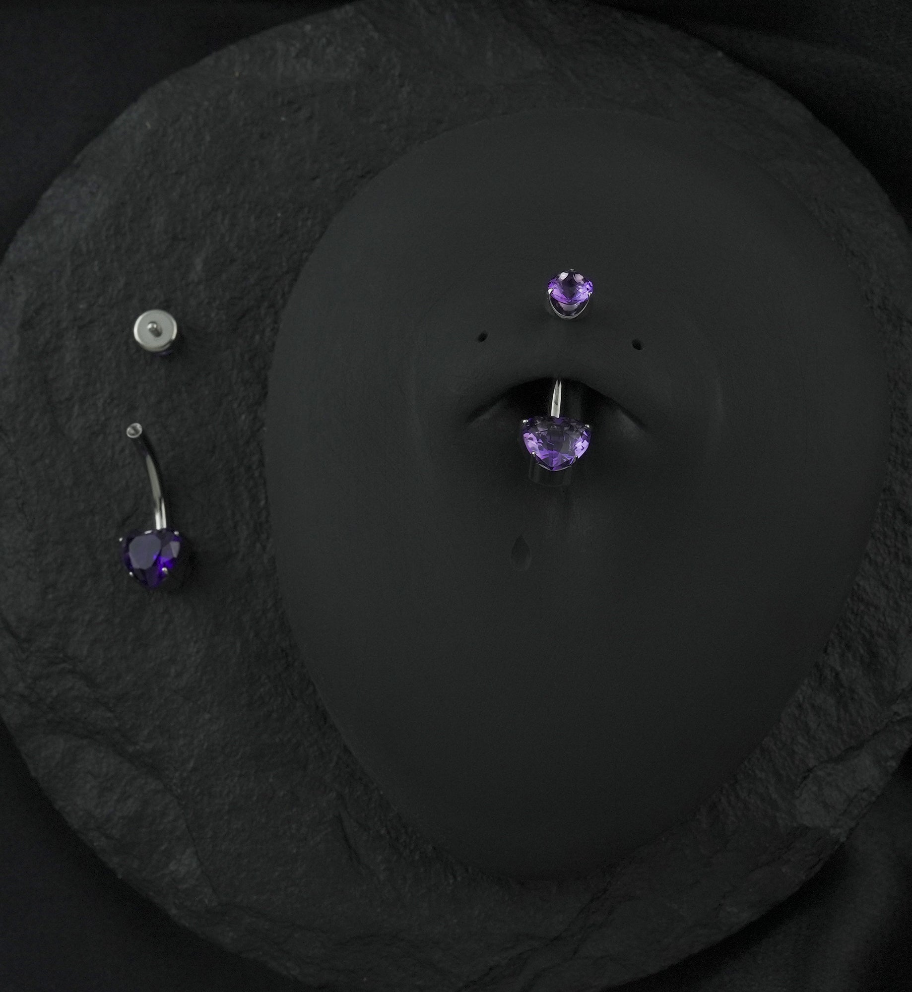 Amethyst Stone Heart Internally Threaded Titanium Belly Button Ring