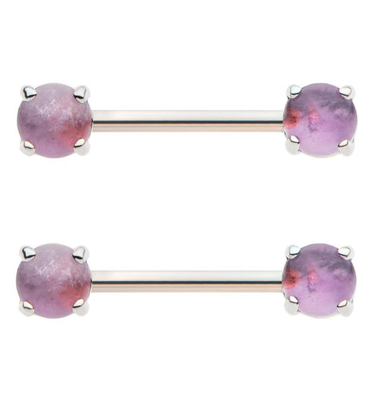 Amethyst Stone Prong Stainless Steel Nipple Barbell