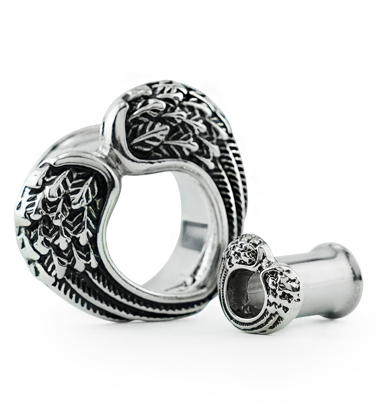 Angel Wing Heart Stainless Steel Double Flare Tunnels