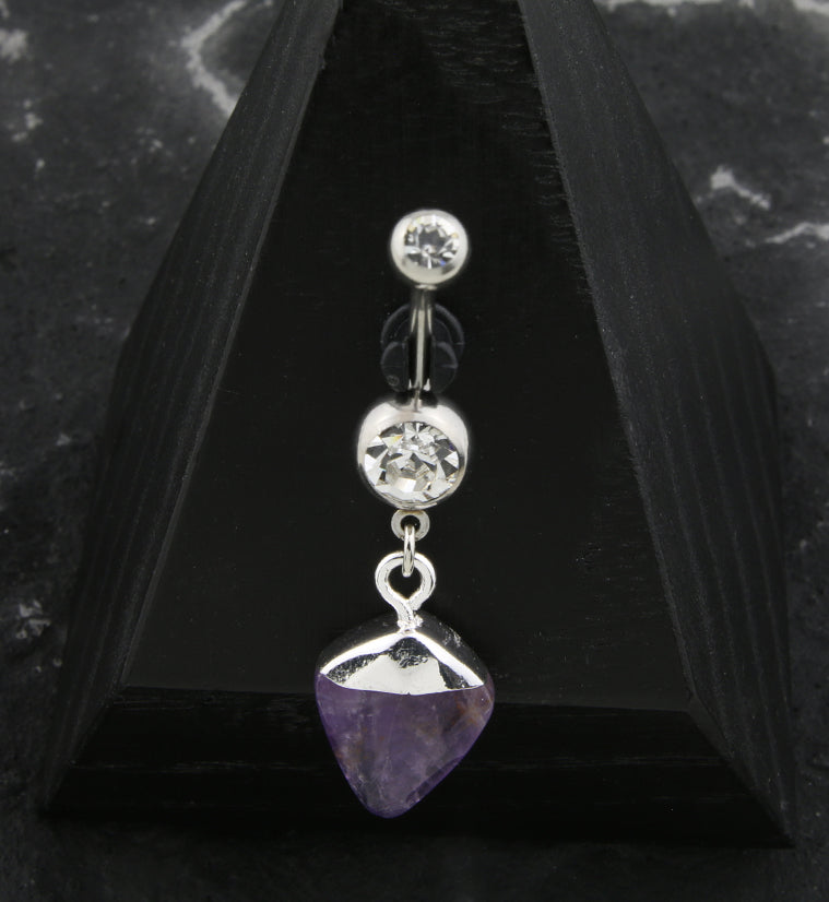 Apex Amethyst Stone Dangle Stainless Steel Belly Button Ring