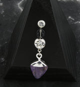 Apex Amethyst Stone Dangle Stainless Steel Belly Button Ring