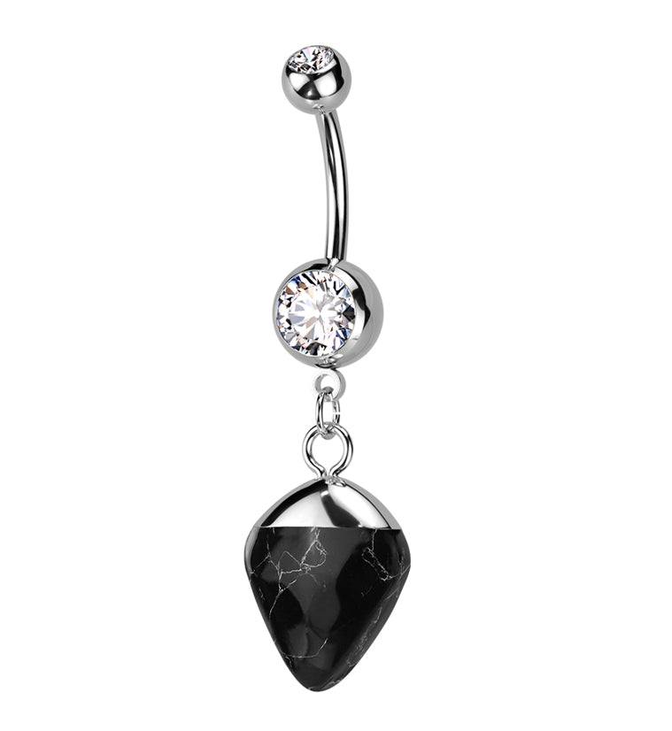 Apex Black Agate Stone Dangle Stainless Steel Belly Button Ring