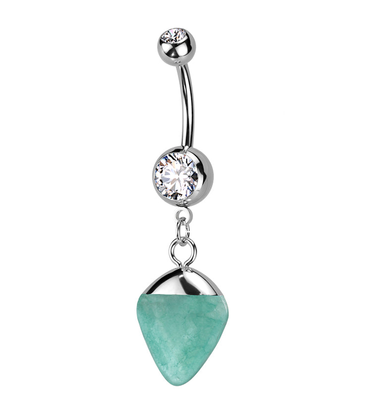 Apex Jade Stone Dangle Stainless Steel Belly Button Ring