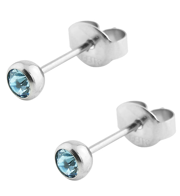 Aqua Bezel CZ Stainless Steel Stud Earrings