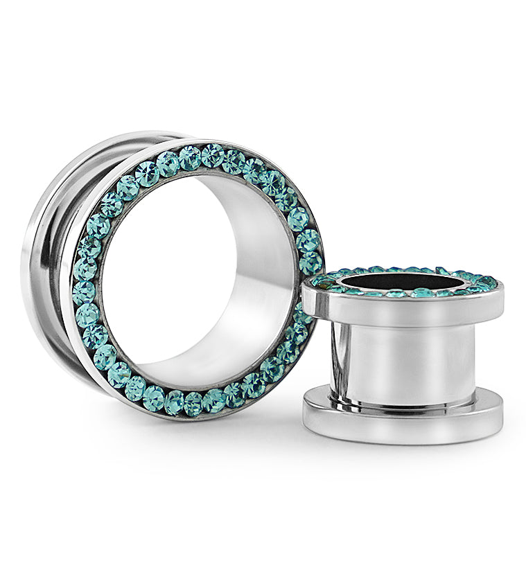Aqua CZ Diamond Rim Tunnels