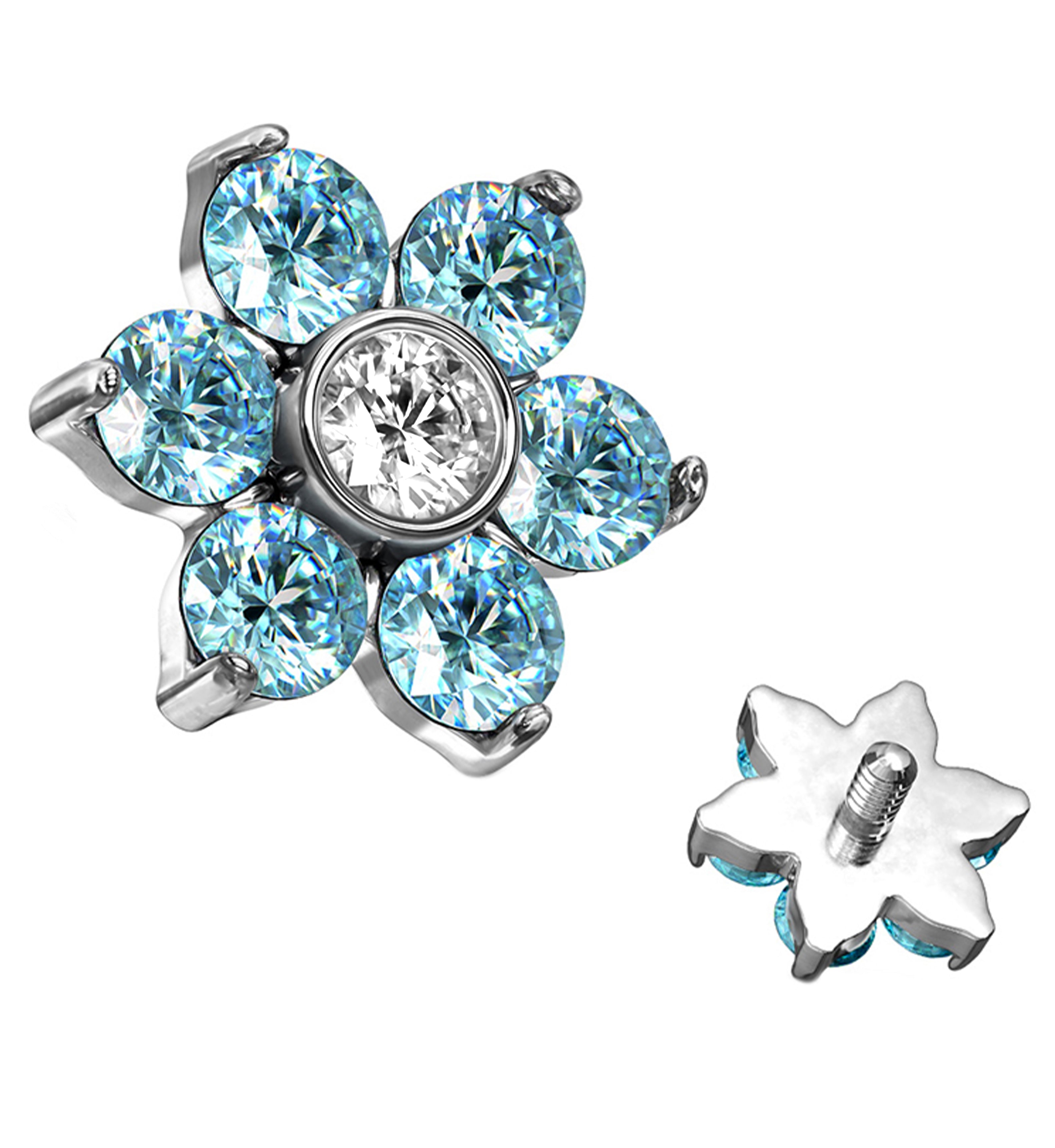 Aqua CZ Floret Titanium Internally Threaded Top