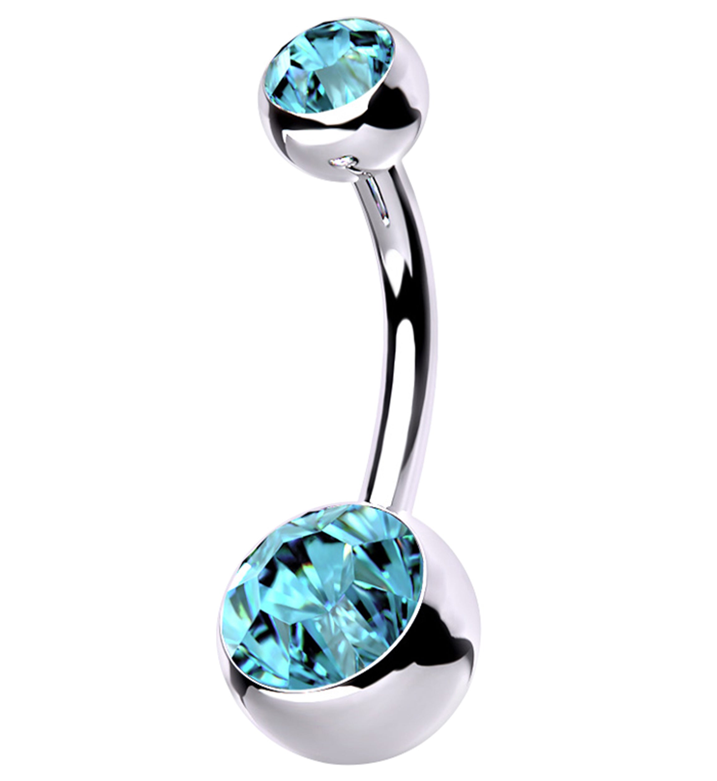 Aqua CZ Internally Threaded Titanium Belly Button Ring