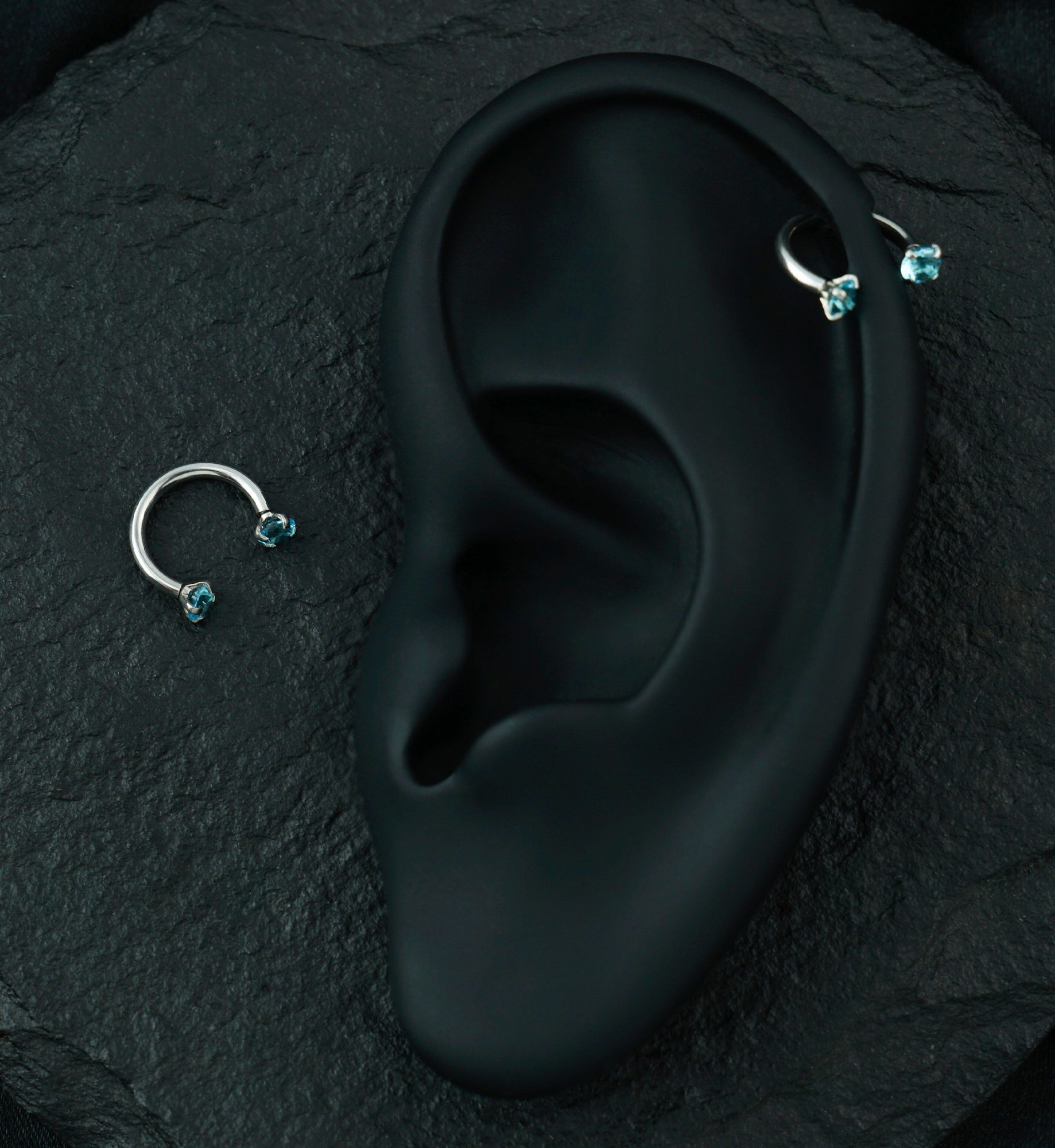 Aqua CZ Prong Set Circular Barbell