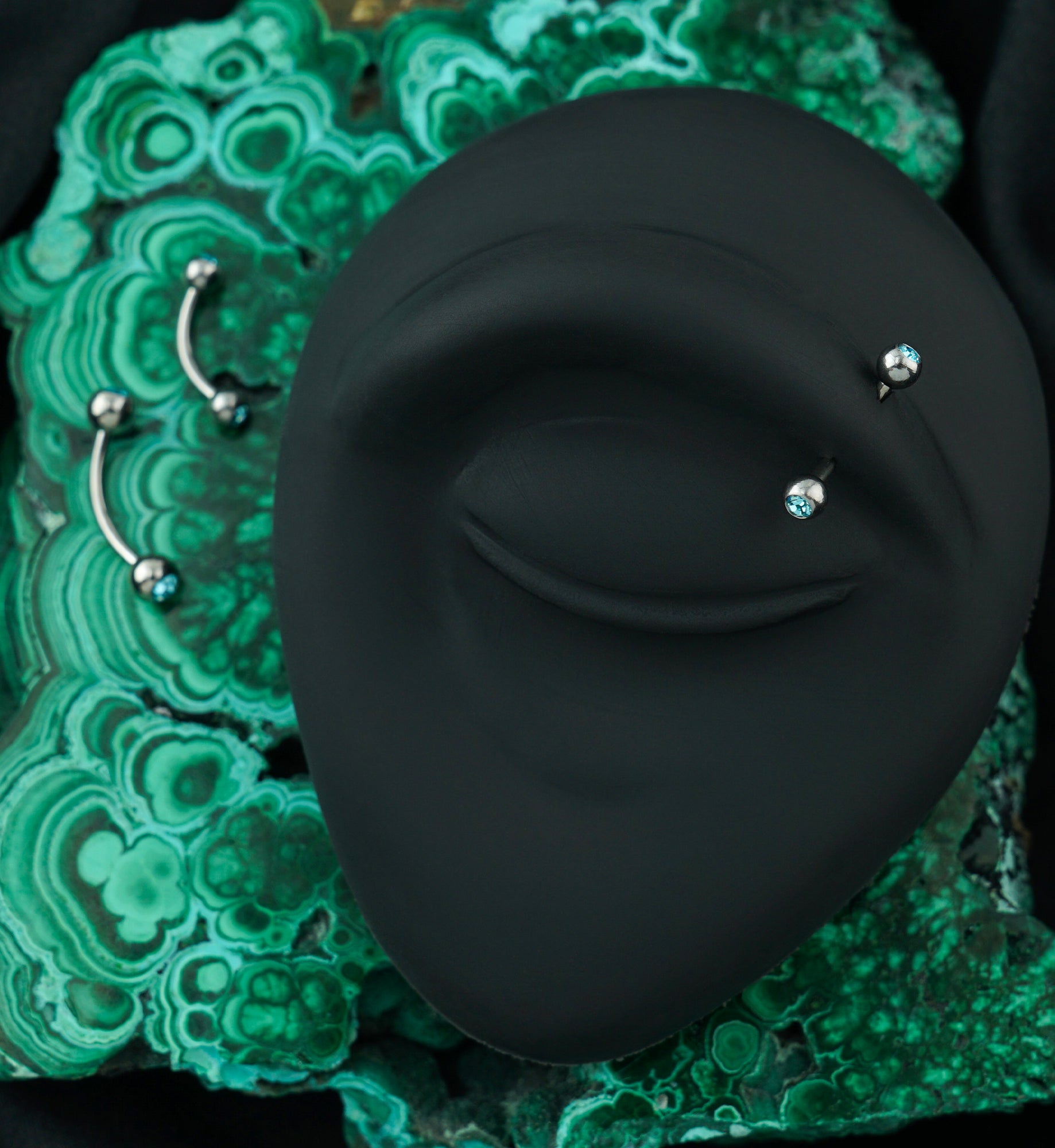 Aqua Double CZ Stainless Steel Curved Barbell