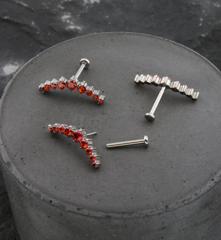 Arc Red CZ Threadless Titanium Labret