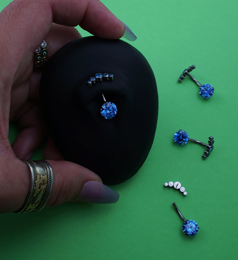 Arch Aqua CZ Top Titanium Threadless Belly Button Ring