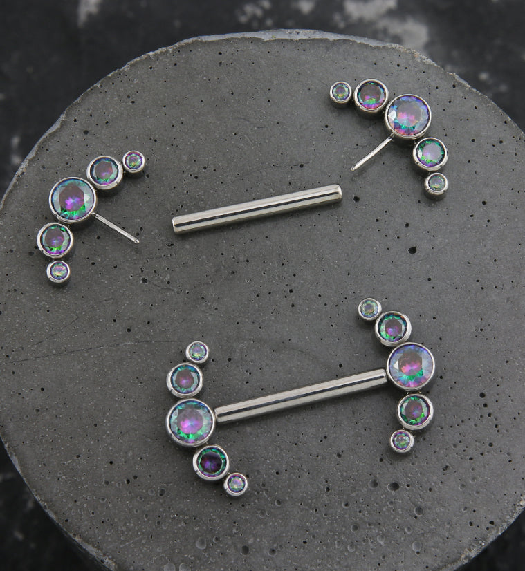 Arch Black Aurora CZ Titanium Threadless Nipple Ring Barbell