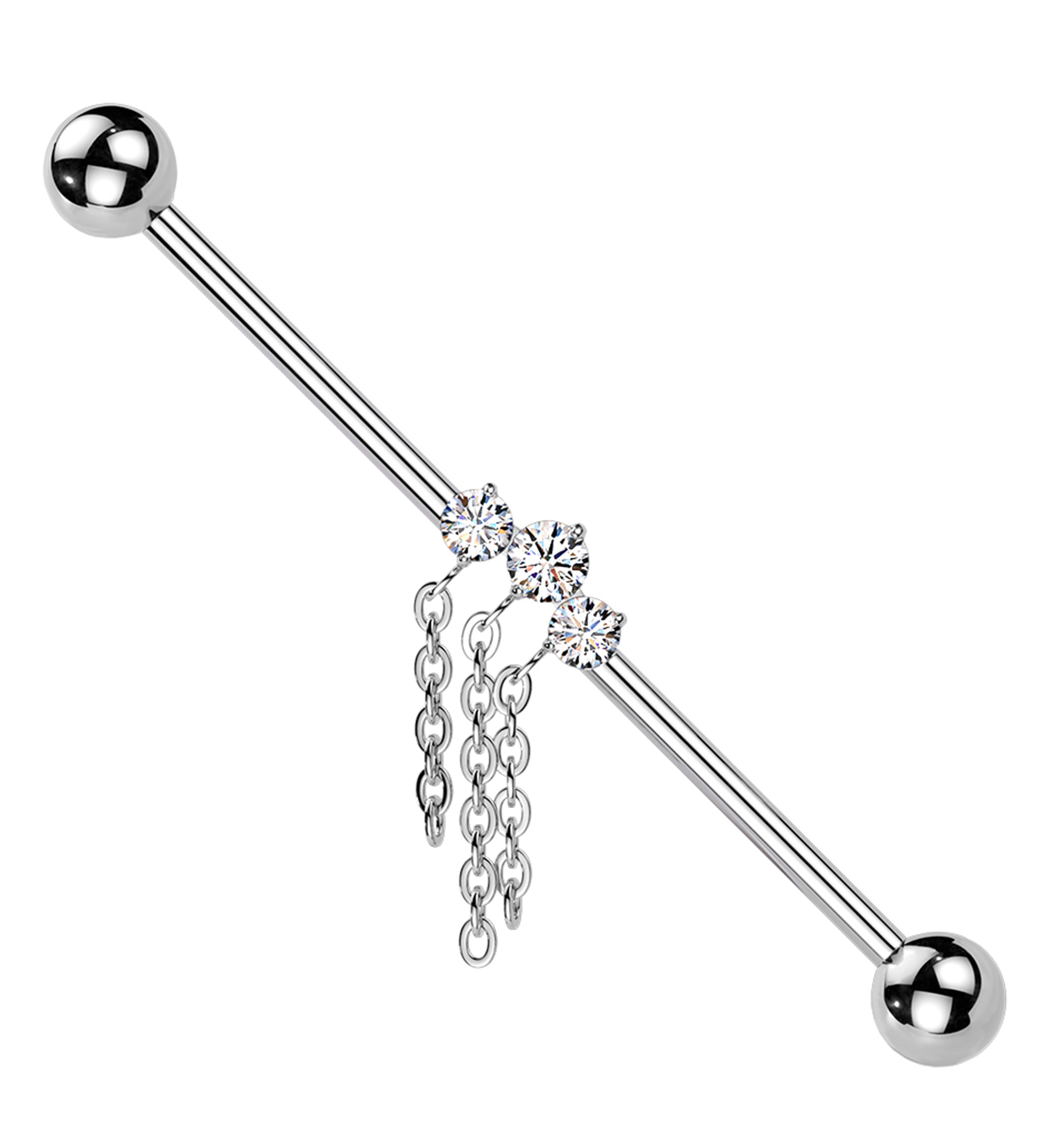 Arch Clear CZ Chain Trio Dangle Internally Threaded Titanium Industrial Barbell