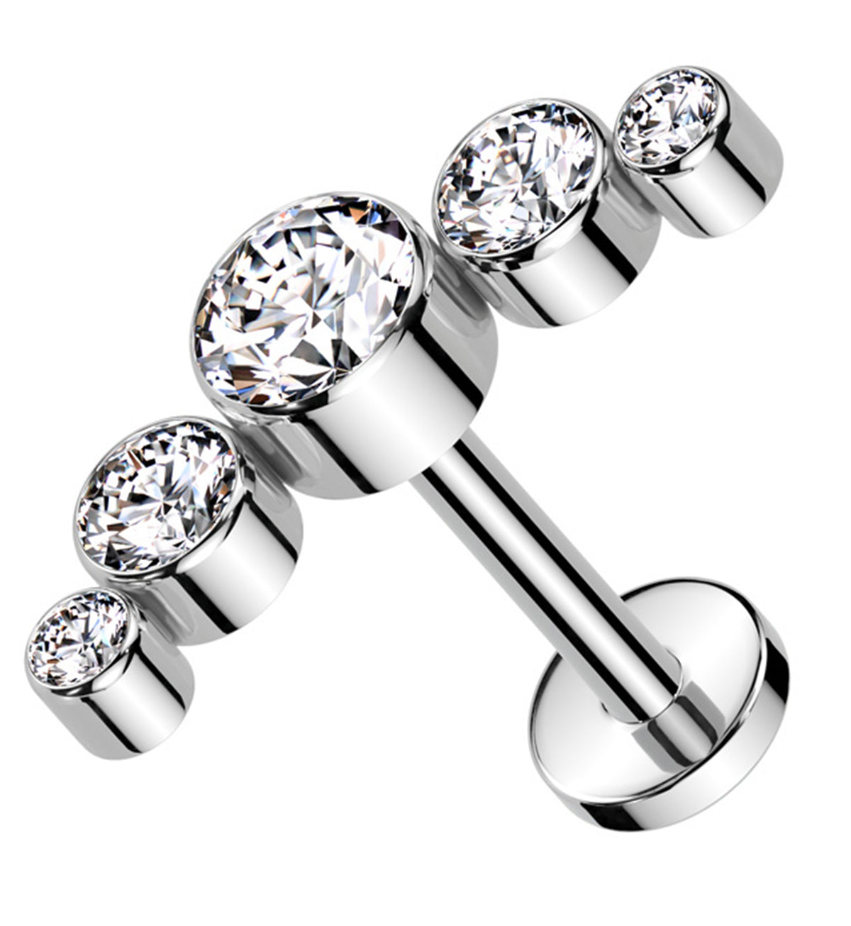 Threadless Labret Taper Arch Clear CZ Titanium Threadless Labret