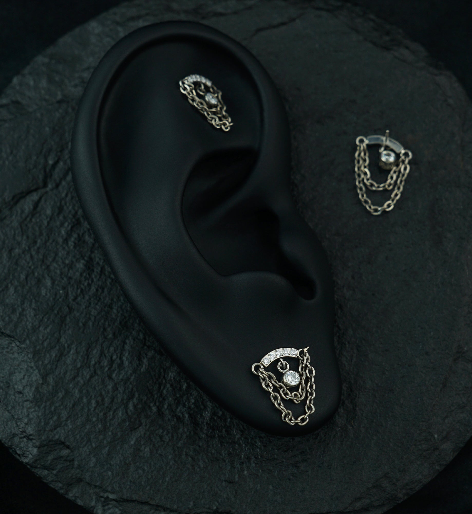 Arch Double Dangle Chain Clear CZ Threadless Titanium Top