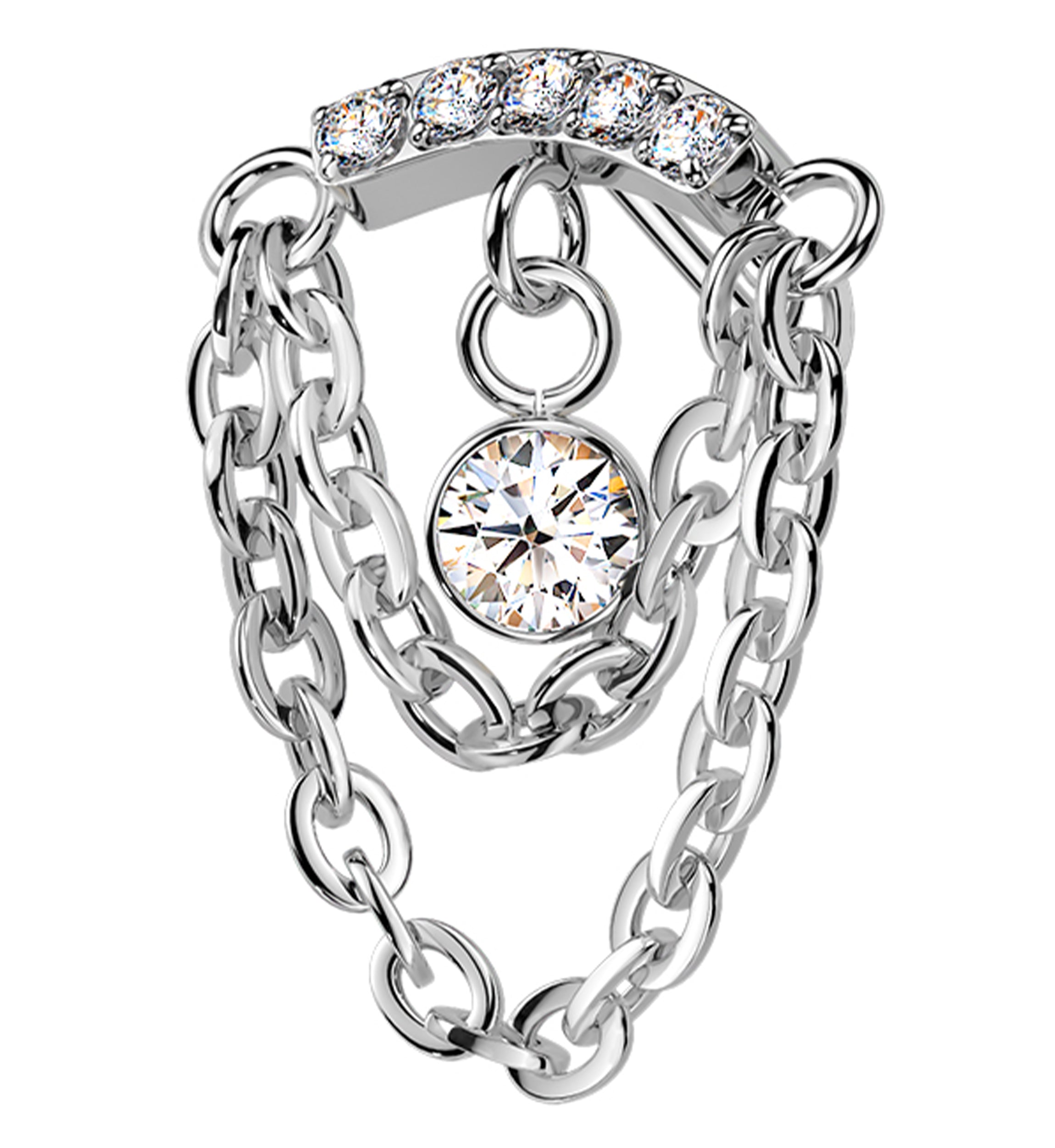 Arch Double Dangle Chain Clear CZ Threadless Titanium Top
