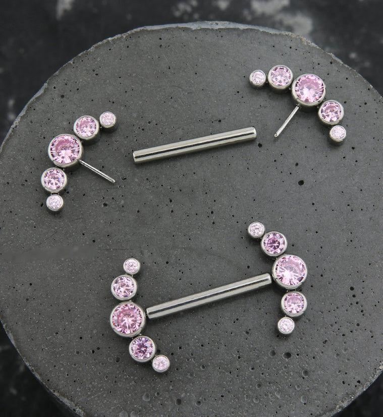 Arch Pink CZ Titanium Threadless Nipple Ring Barbell