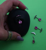 Arch Pink CZ Top Titanium Threadless Belly Button Ring
