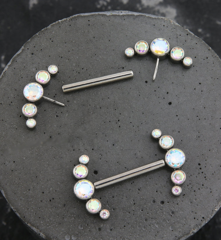 Arch Rainbow Aurora CZ Titanium Threadless Nipple Ring Barbell