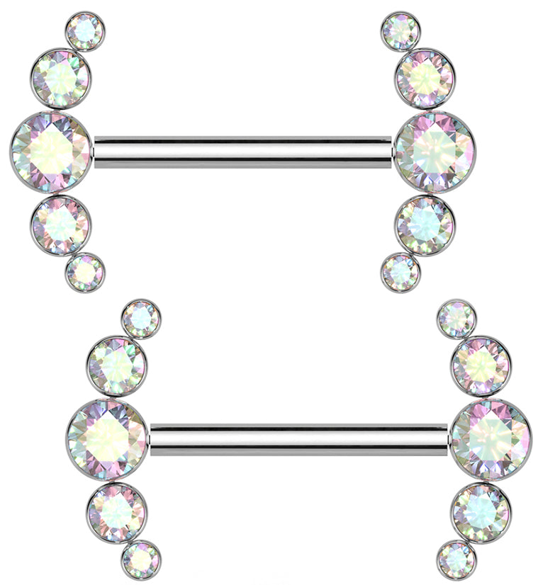 Arch Rainbow Aurora CZ Titanium Threadless Nipple Ring Barbell