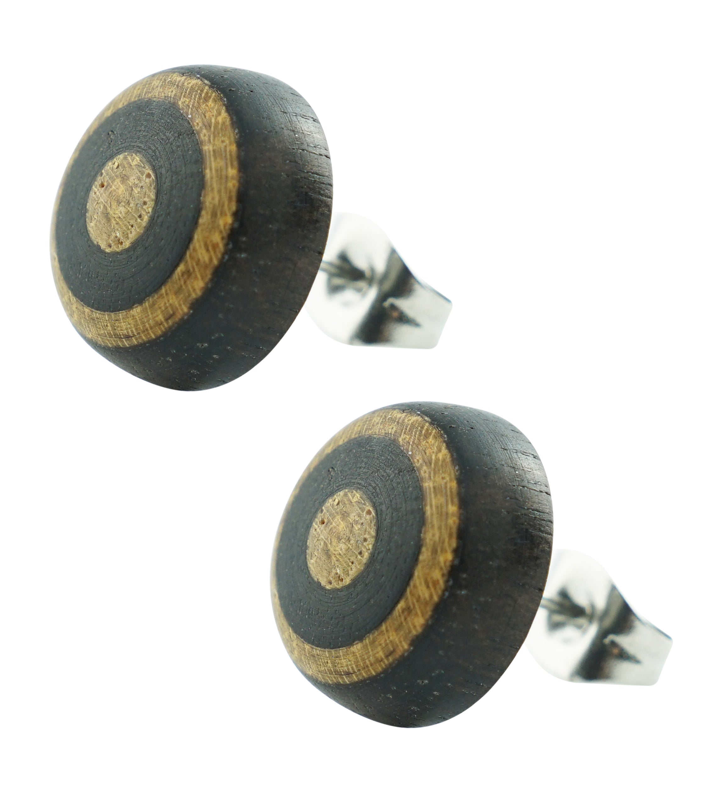 Areng Wooden Bullseye Stainless Steel Stud Earrings