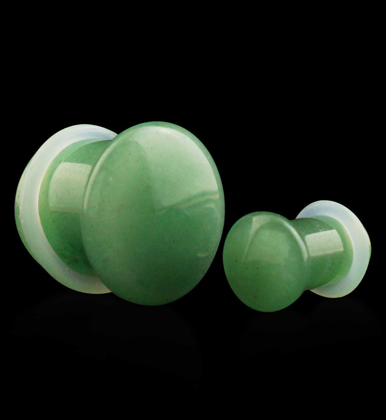Green Aventurine Stone Plugs - Single Flare with Grooves