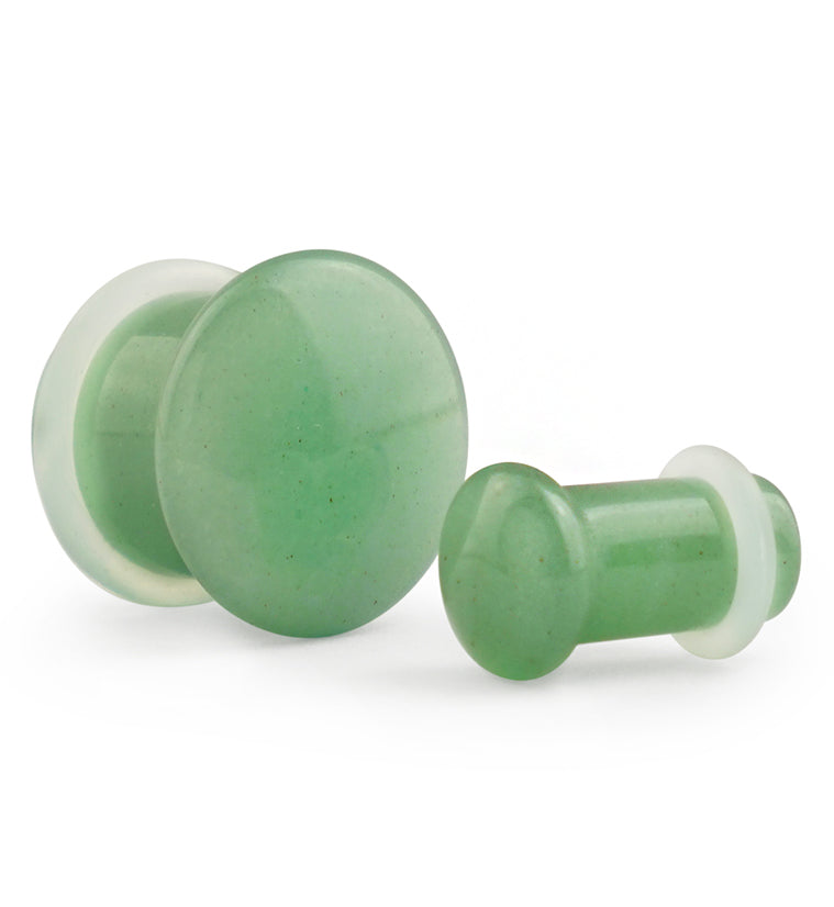 Green Aventurine Stone Plugs - Single Flare with Grooves