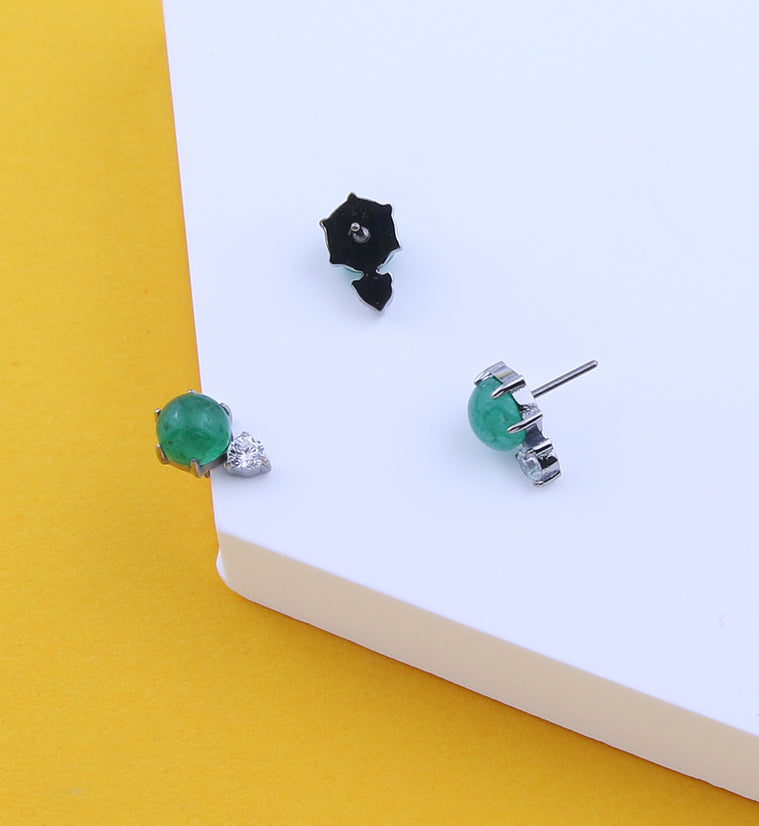 Aventurine Stone Drop Clear CZ Titanium Threadless Top