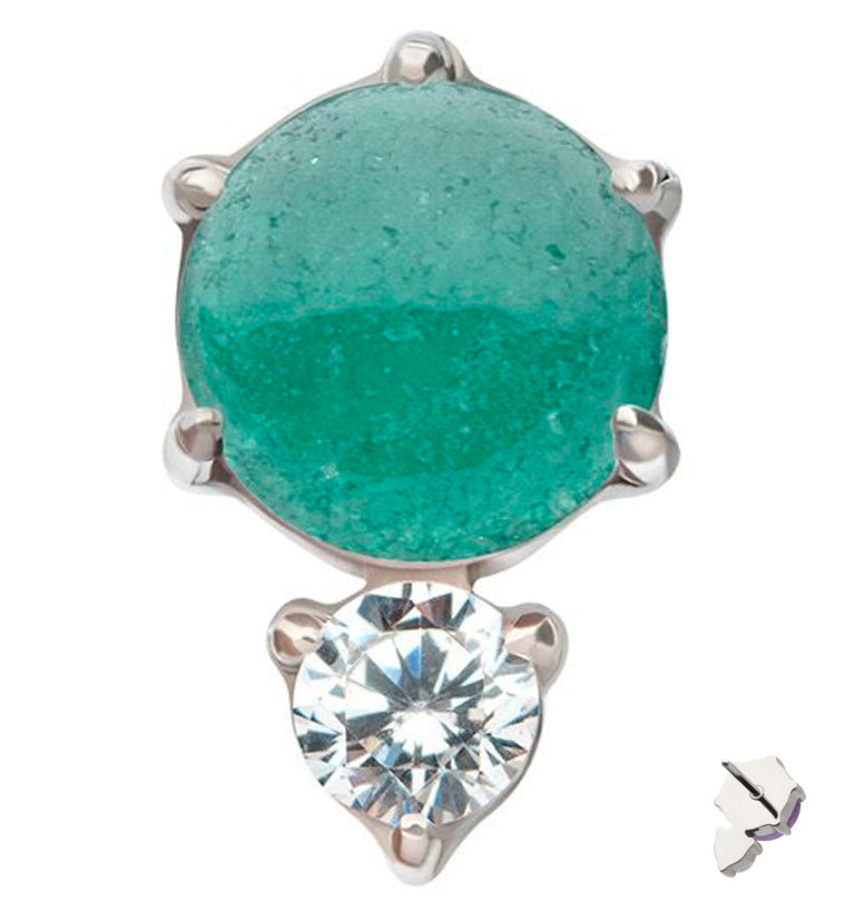 Aventurine Stone Drop Clear CZ Titanium Threadless Top