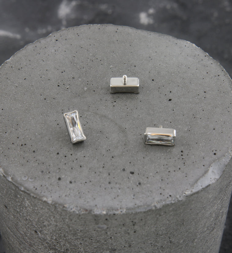 Baguette Clear CZ Internally Threaded Titanium Top