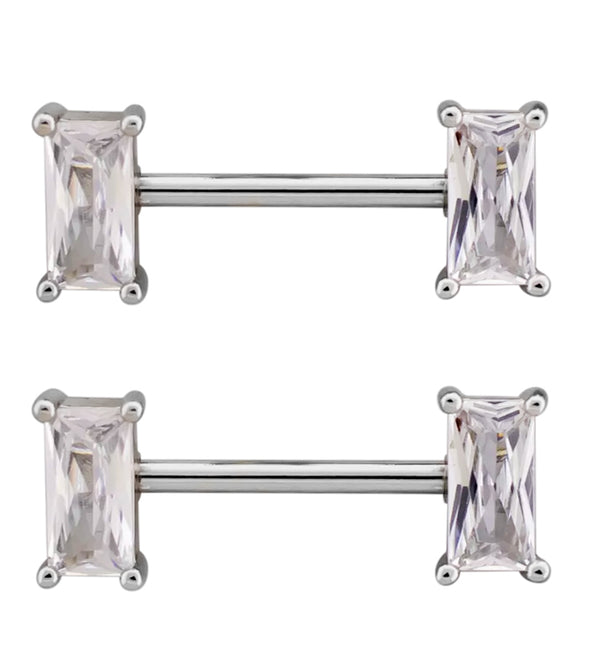 Baguette Clear CZ Stainless Steel Nipple Barbell