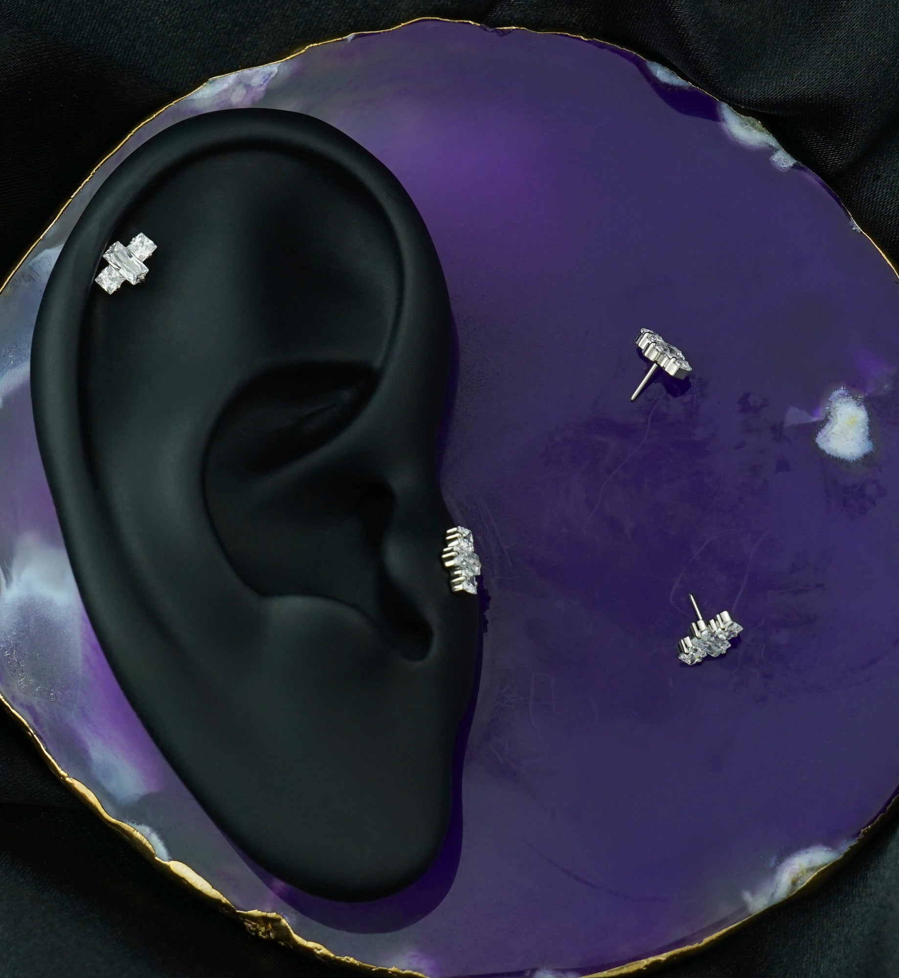 Baguette Cross Clear CZ Titanium Threadless Top