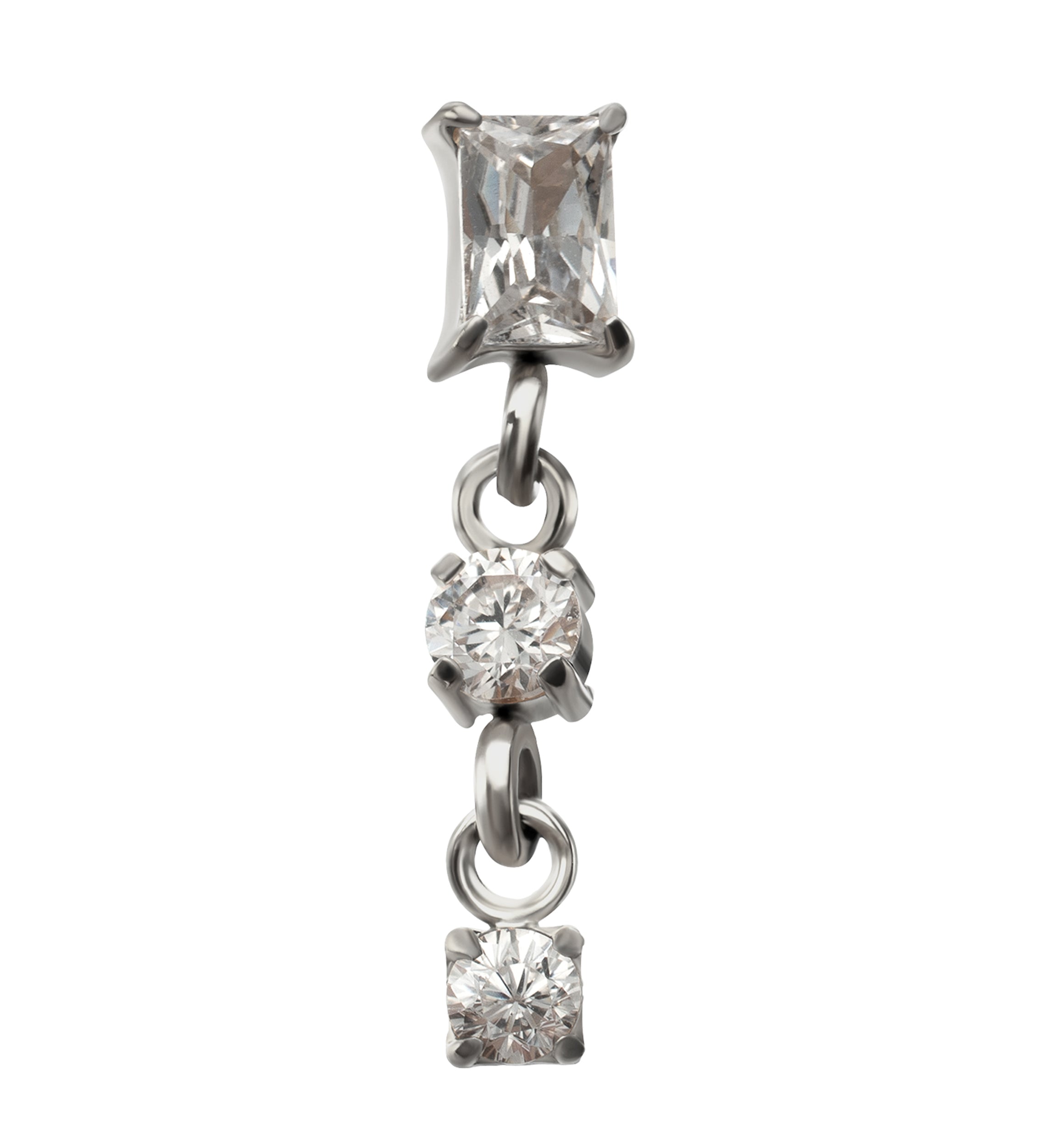 Baguette with Double Round CZ Dangle Titanium Threadless Top