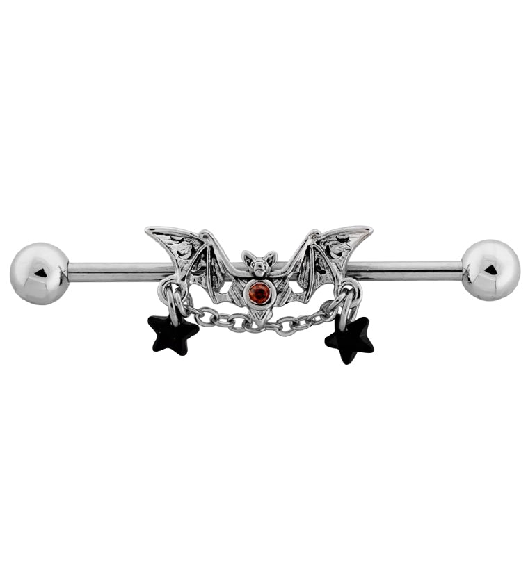 Bat Chain Dangle Black Opalite Star Stainless Steel Industrial Barbell
