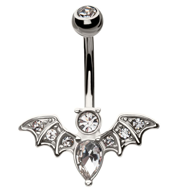 Bat Clear CZ Stainless Steel Belly Button Ring