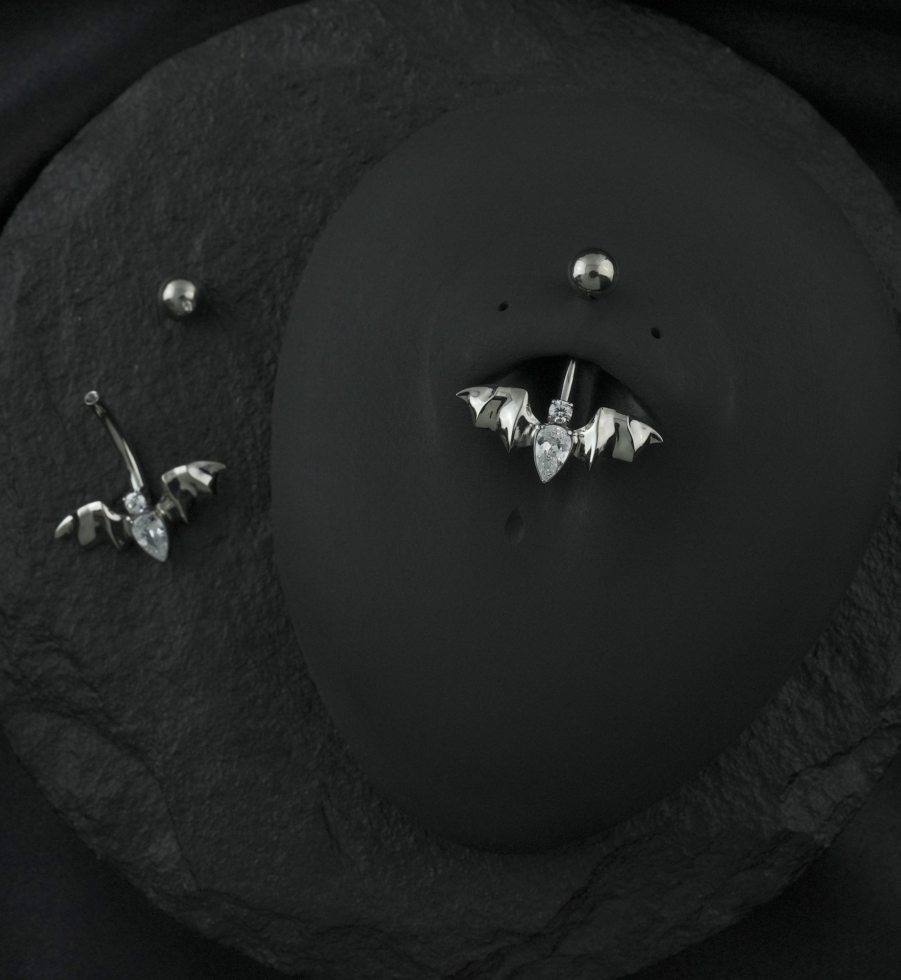 Bat Clear CZ Titanium Internally Threaded Belly Button Ring