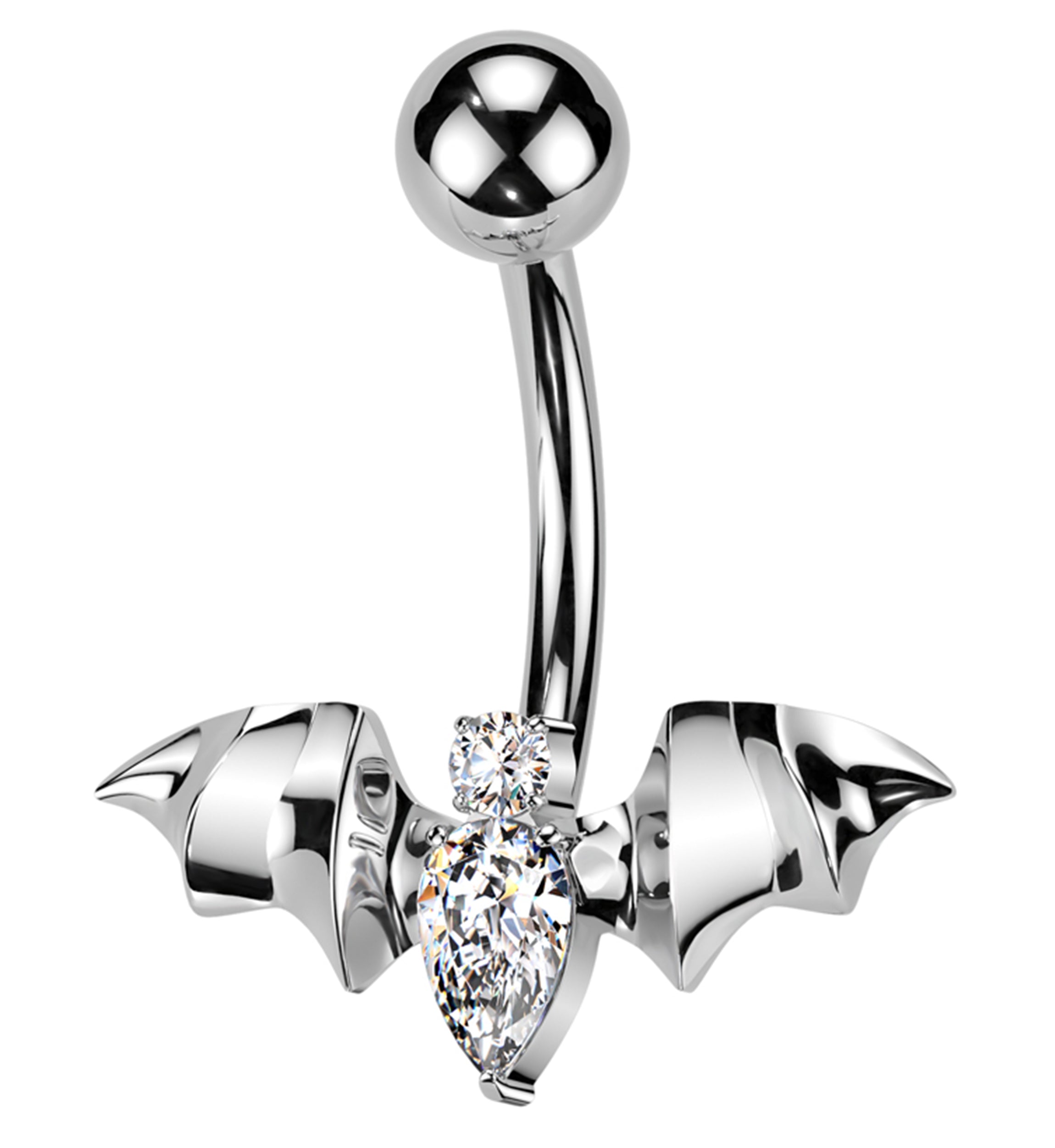 Bat Clear CZ Titanium Internally Threaded Belly Button Ring