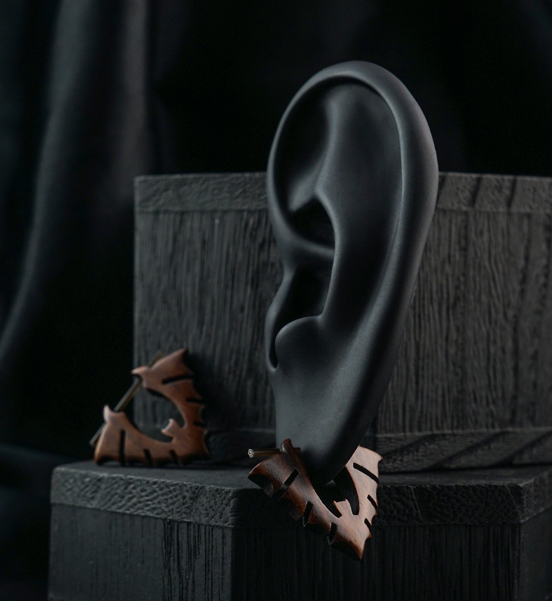 Bat Hoop Narra Wood Earrings