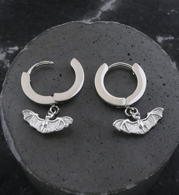 Bat Stainless Steel Hoop Huggie Earrings