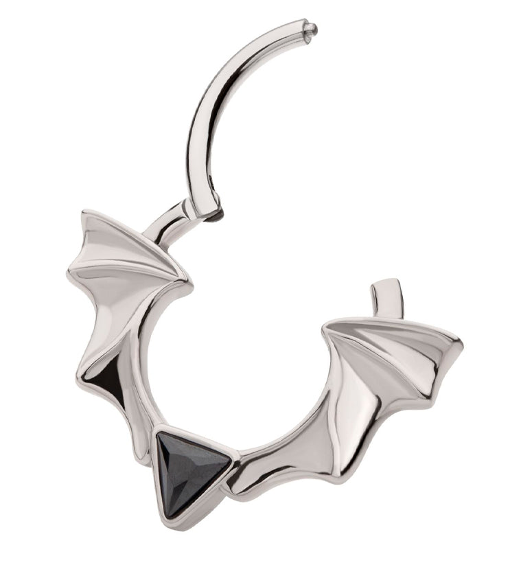 Bat Wing Black CZ Triangle Stainless Steel Hinged Segment Ring