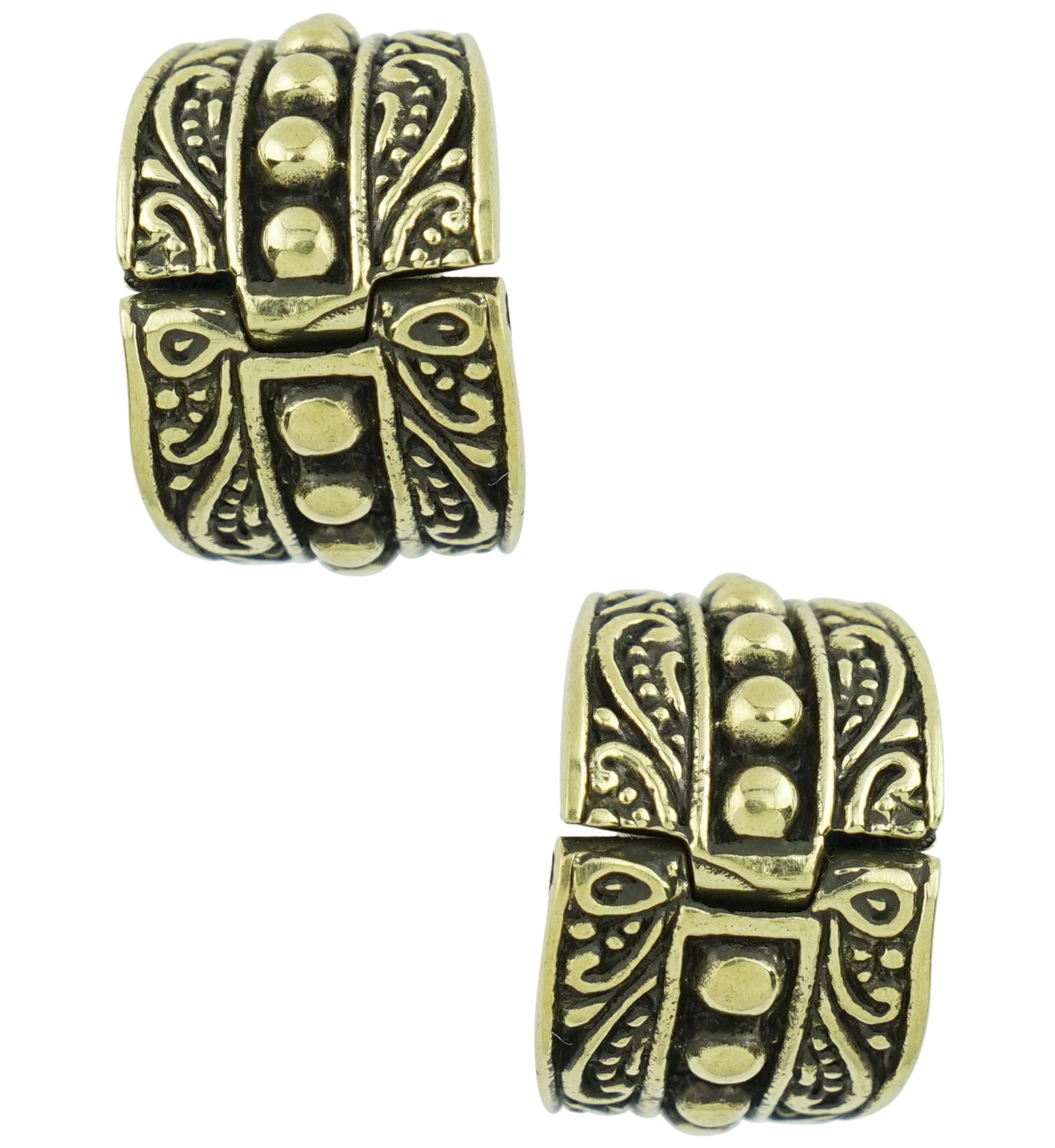 Beaded Shield Brass Hinged Stretched Ear Cuffs