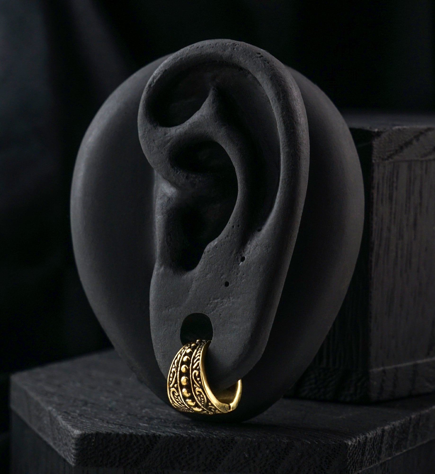 Beaded Shield Brass Hinged Stretched Ear Cuffs