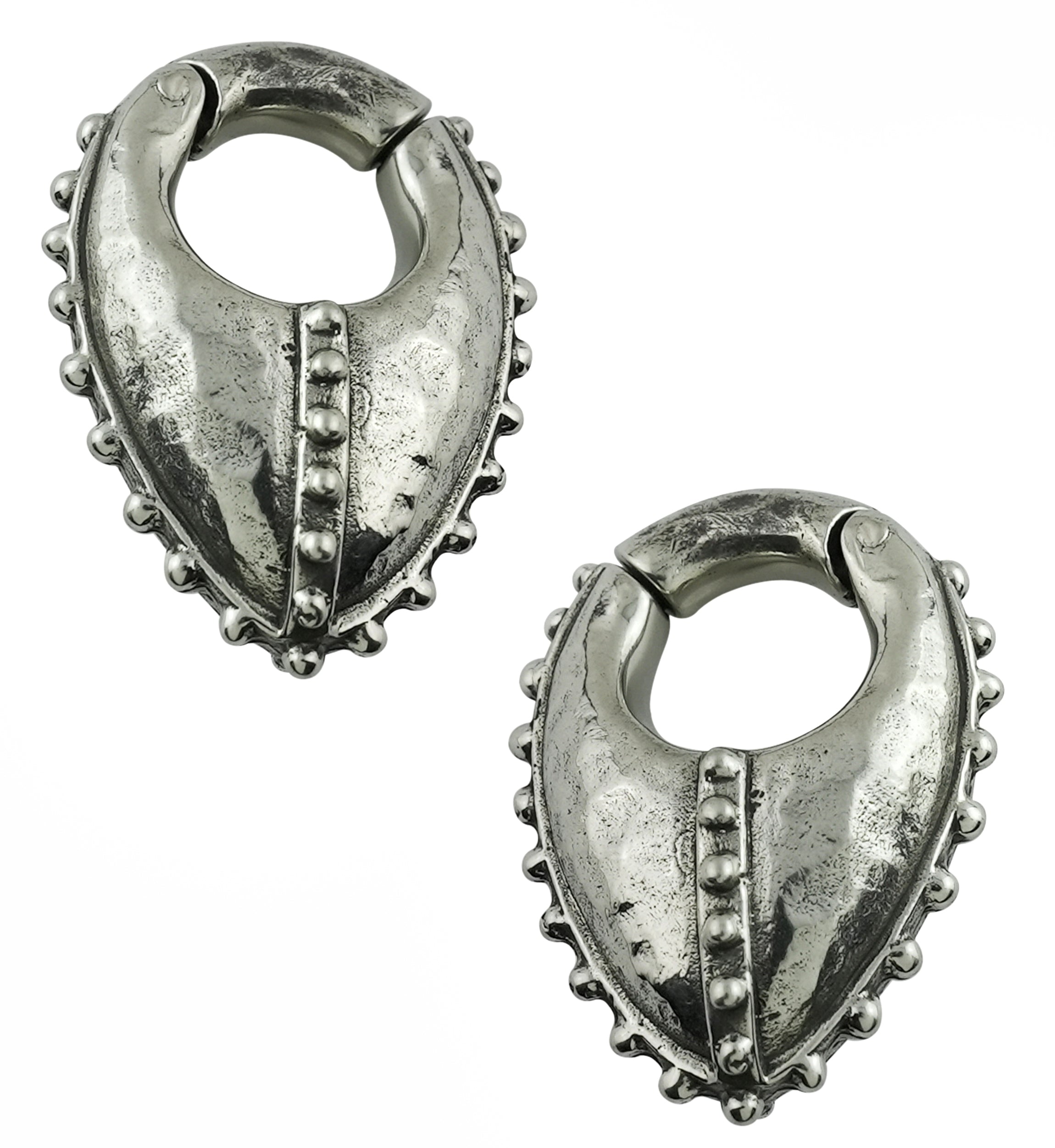 Beaded Armor Keyhole White Brass Hinged Ear Weights