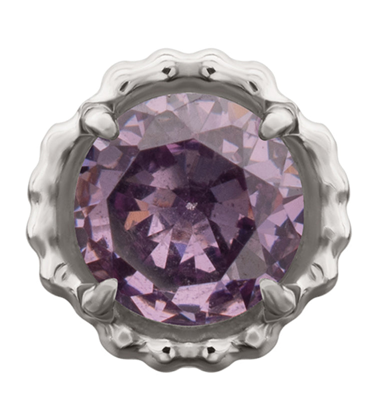 Bezel Less. Top Beaded Bezel Amethyst CZ Titanium Threadless Top