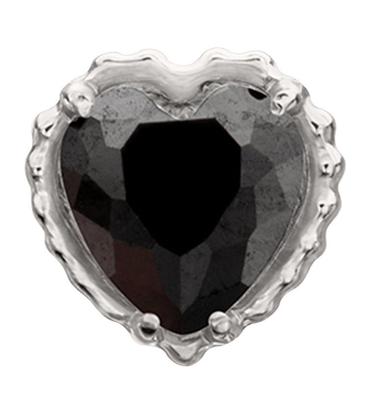 Bezel Less. Top Beaded Bezel Black CZ Heart Titanium Threadless Top